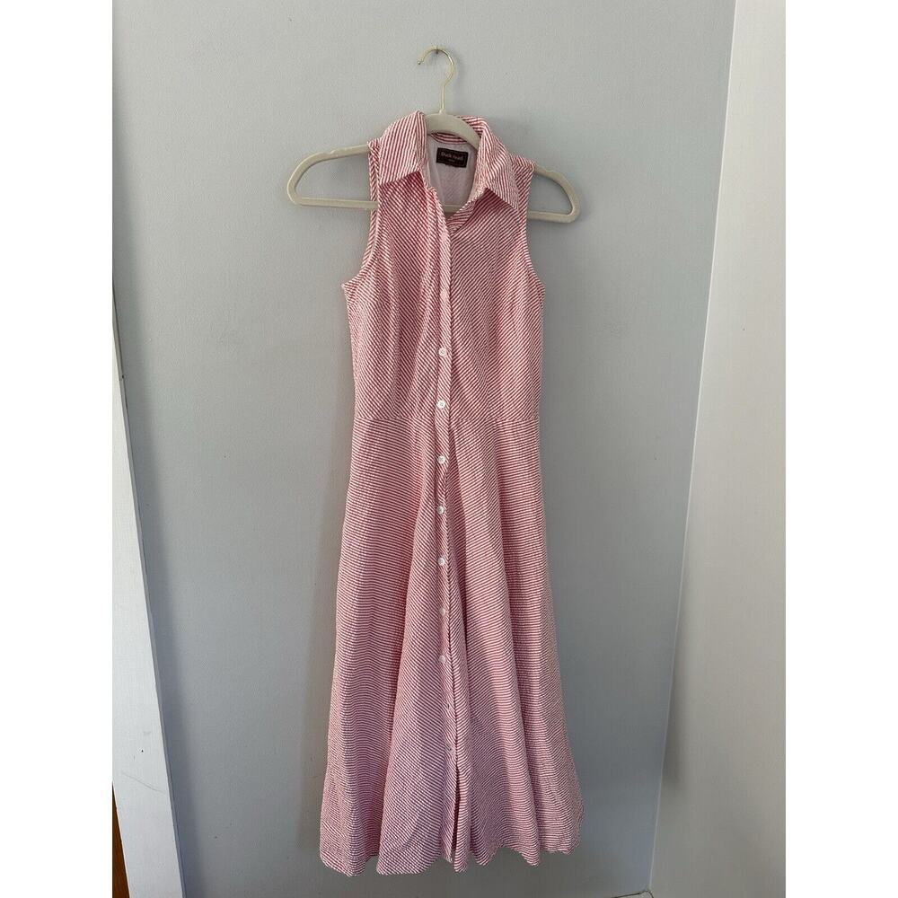 DUCK HEAD Classic XS Sleeveless DRESS Red White Striped Seersucker Fit Flare
